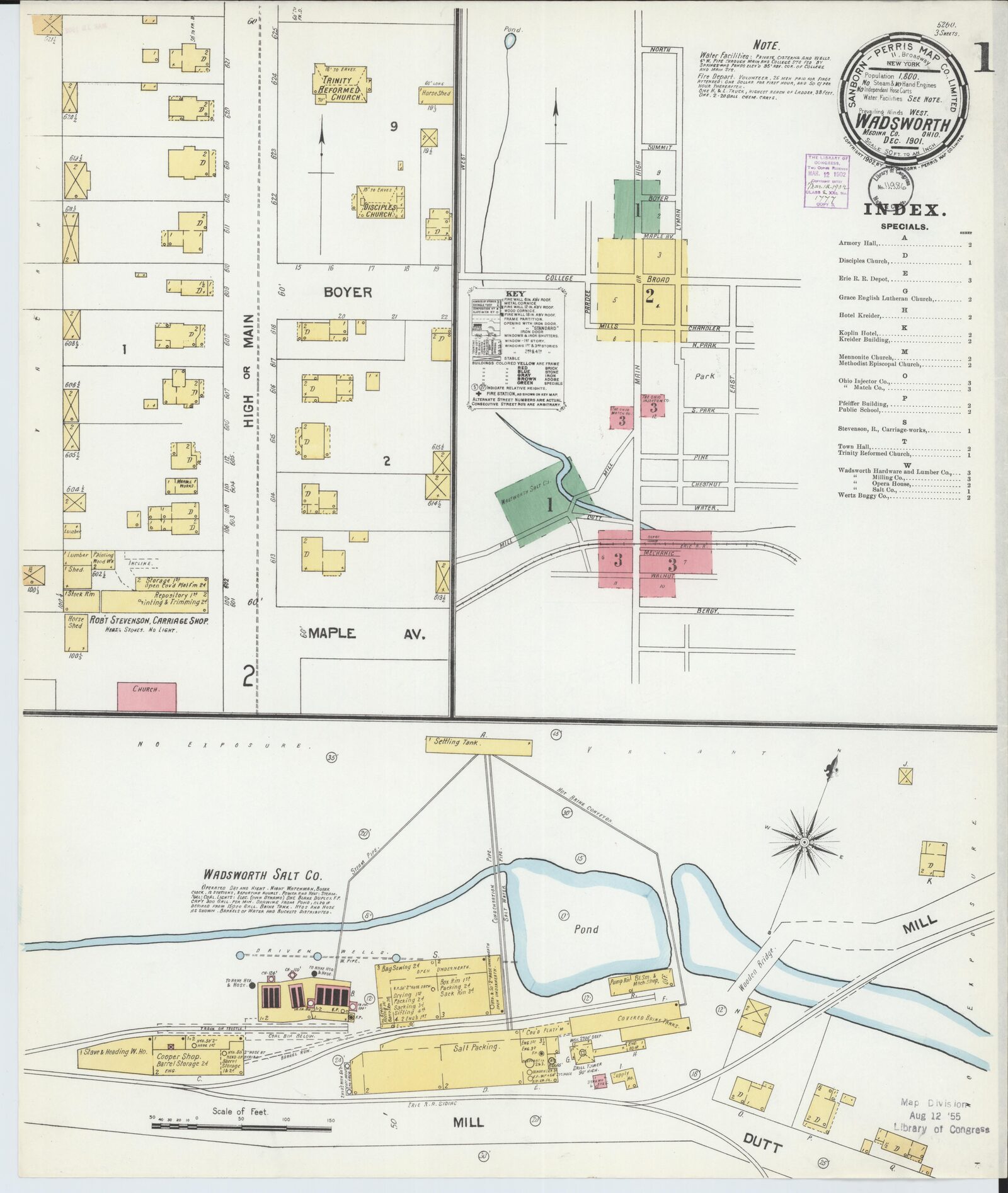 Sanborn Fire Insurance Map of Wadsworth, Medina County, Ohio, 1901, plate 1.