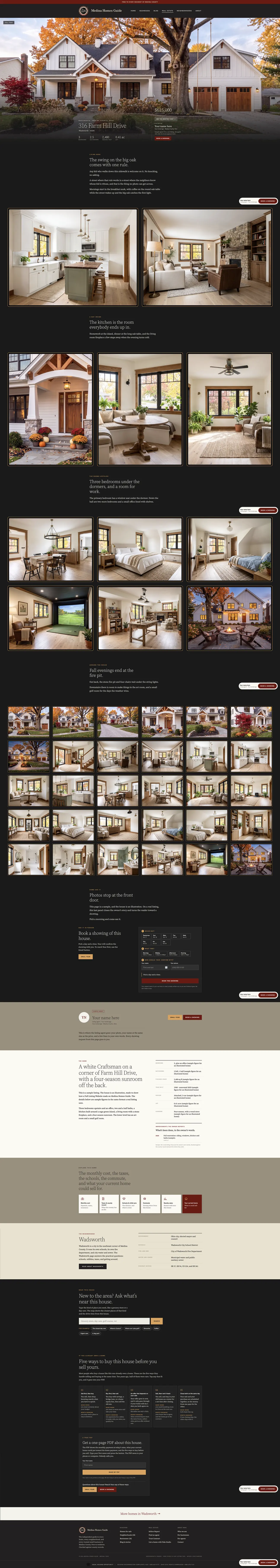 The full sample listing page for 316 Farm Hill Drive, from the front photo at the top to the neighborhood homes at the bottom