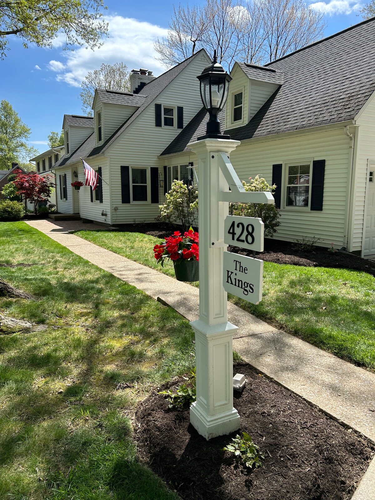 The front walk and the 428 lamp post, front door beyond