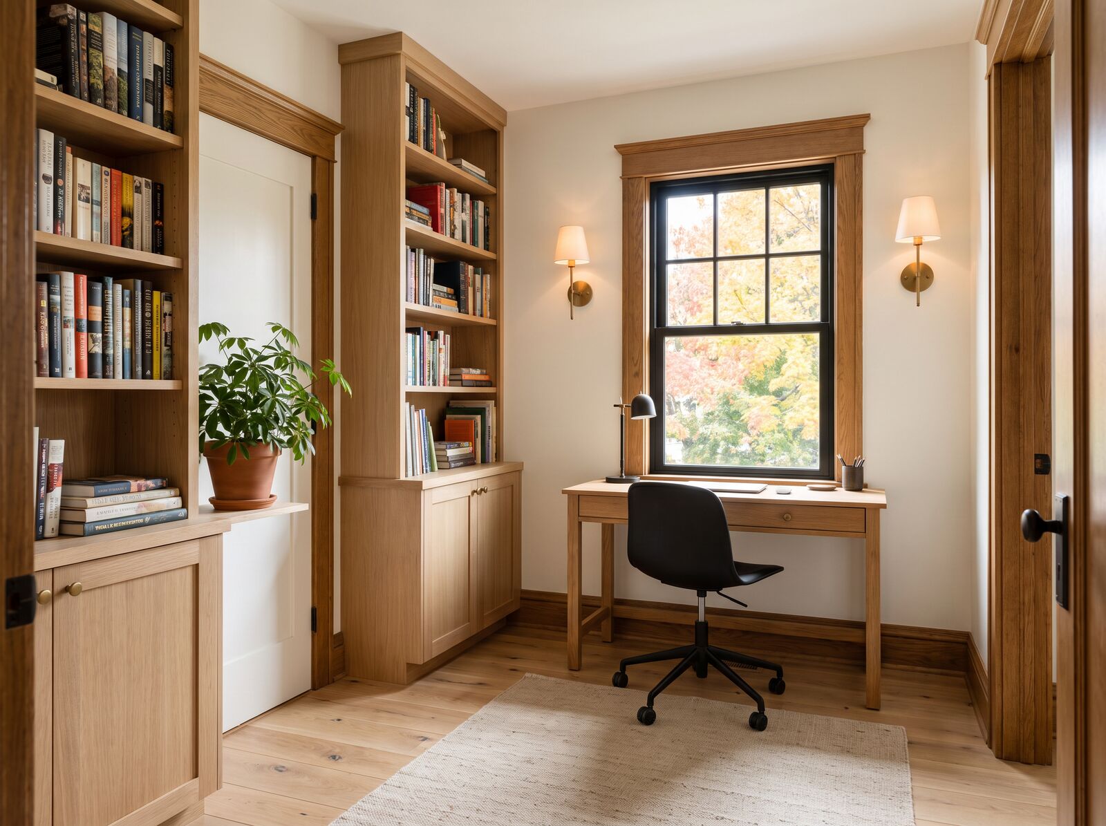 Illustration: Home office with built-in shelves