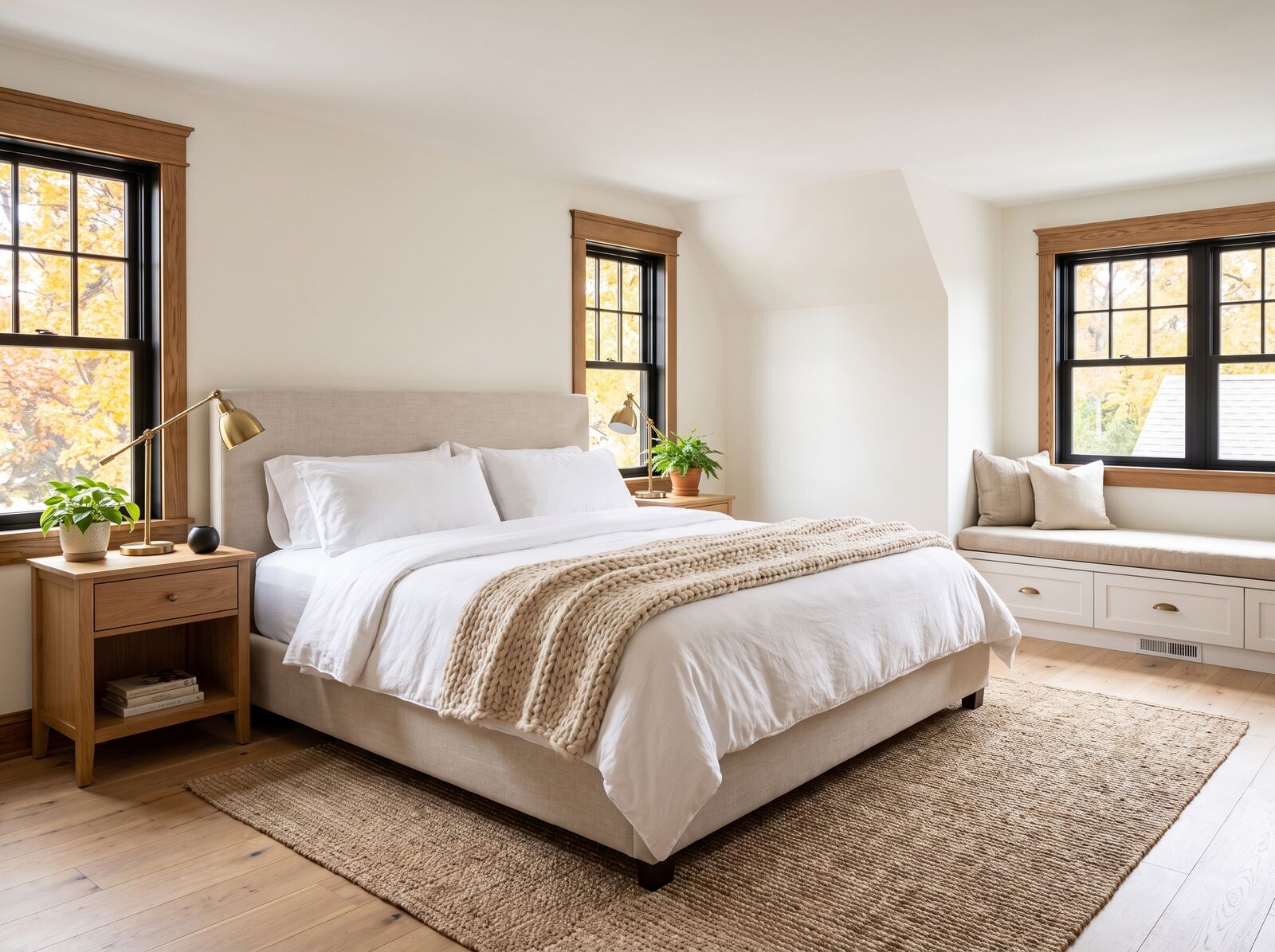 Illustration: Primary bedroom with a window seat under the dormer
